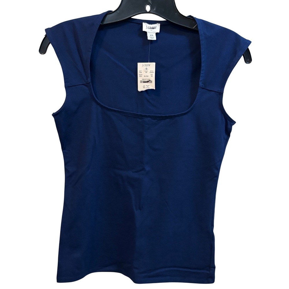J.Crew Top Womens Size XS Navy Blue Square Neck Cap Sleeve Stretch Cotton NWT